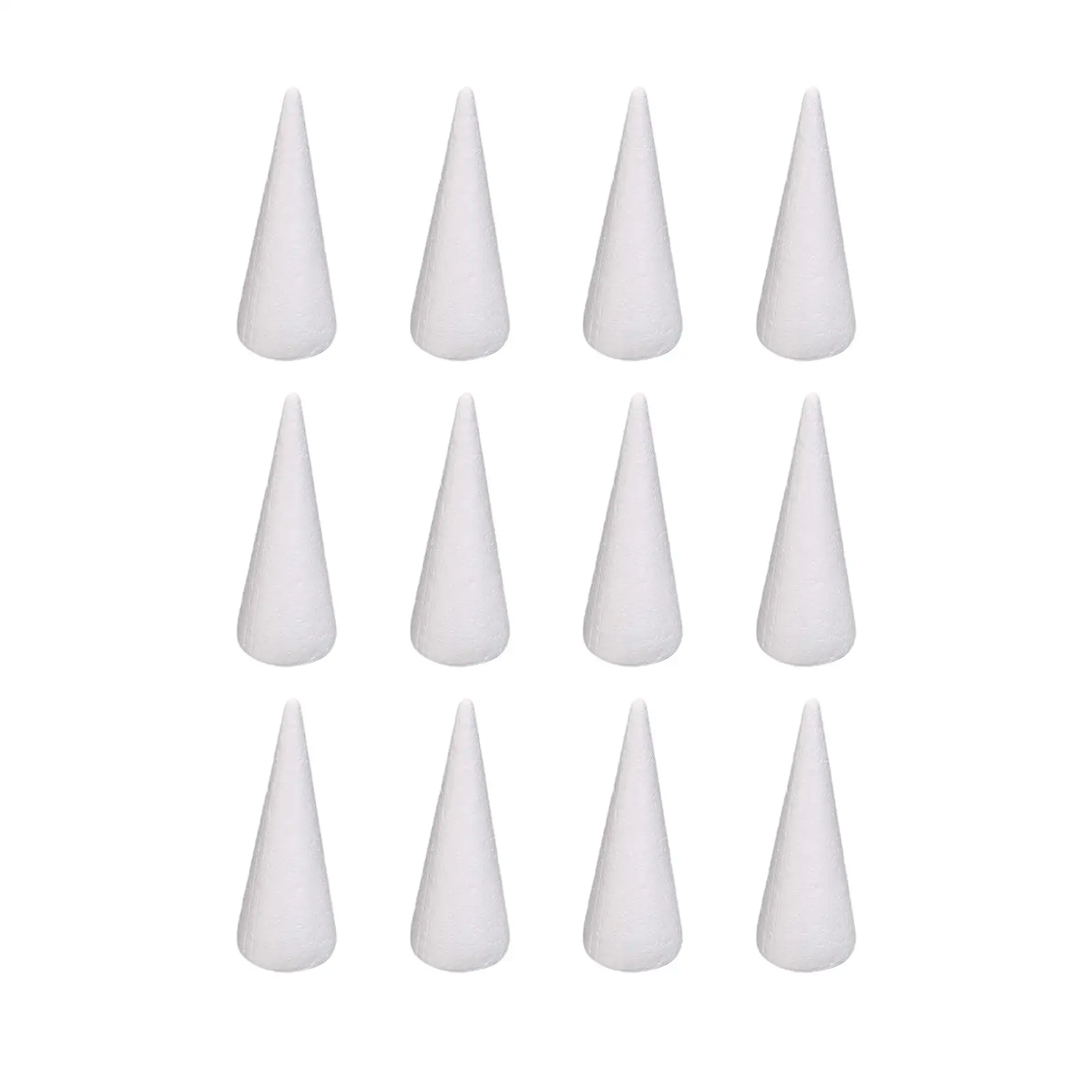 12Pcs Craft Foam Cones White Polystyrene Cones DIY Home Project Christmas Tree for Party, Children Kids, Table Centerpiece