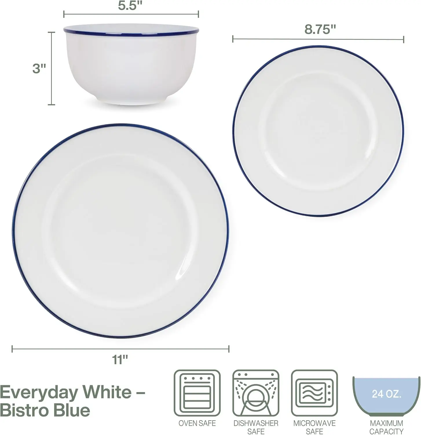 Conjunto de louças Bistro Blue Band de 12 peças, serviço para 4
