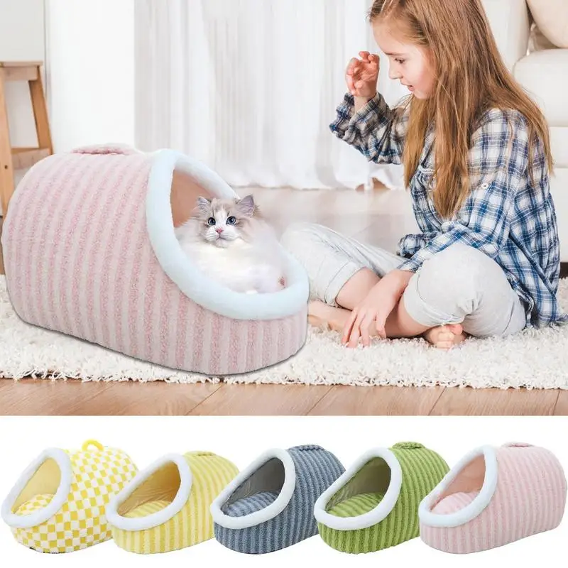 Cat Cave Bed Slipper Pet Cat House Cute Covered Cat Bed Pet Cat House Cuddly Cave Cat Bed Slipper Shaped Cat Bed Washable Warm