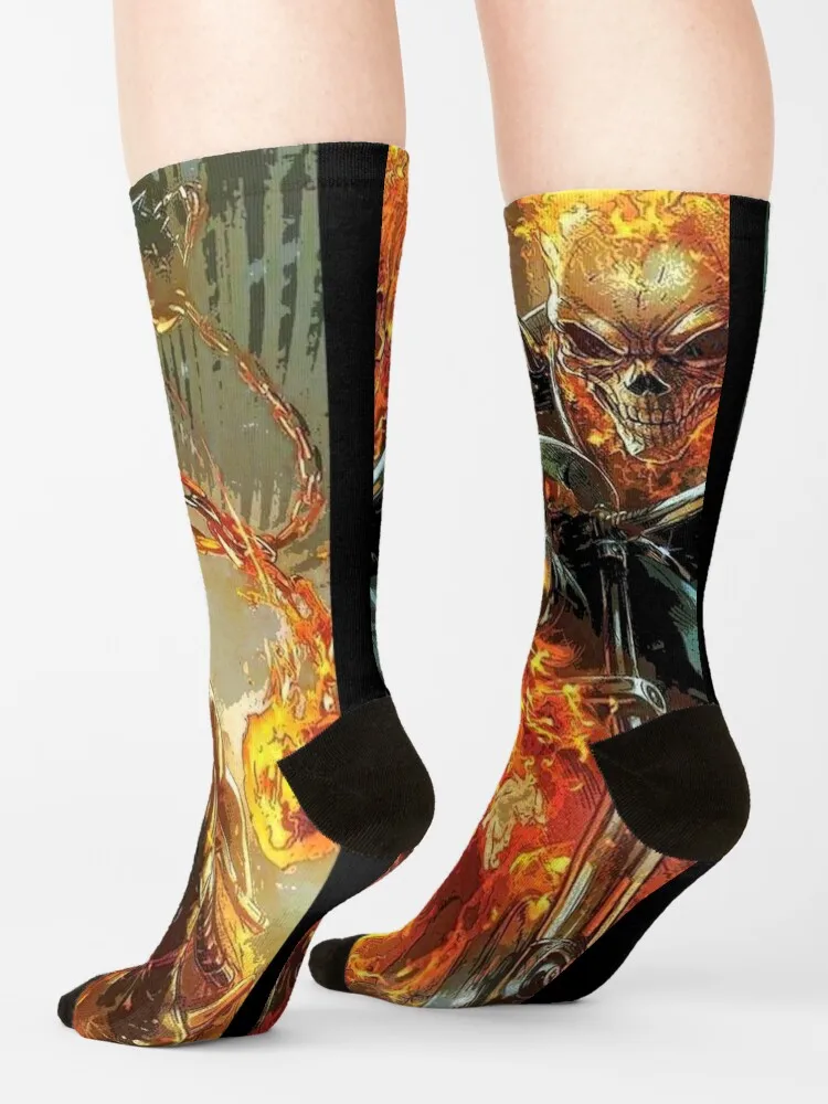 Ghost Rider Fire Skeleton On Motorcycle Socks Cool Socks Man Gift Idea