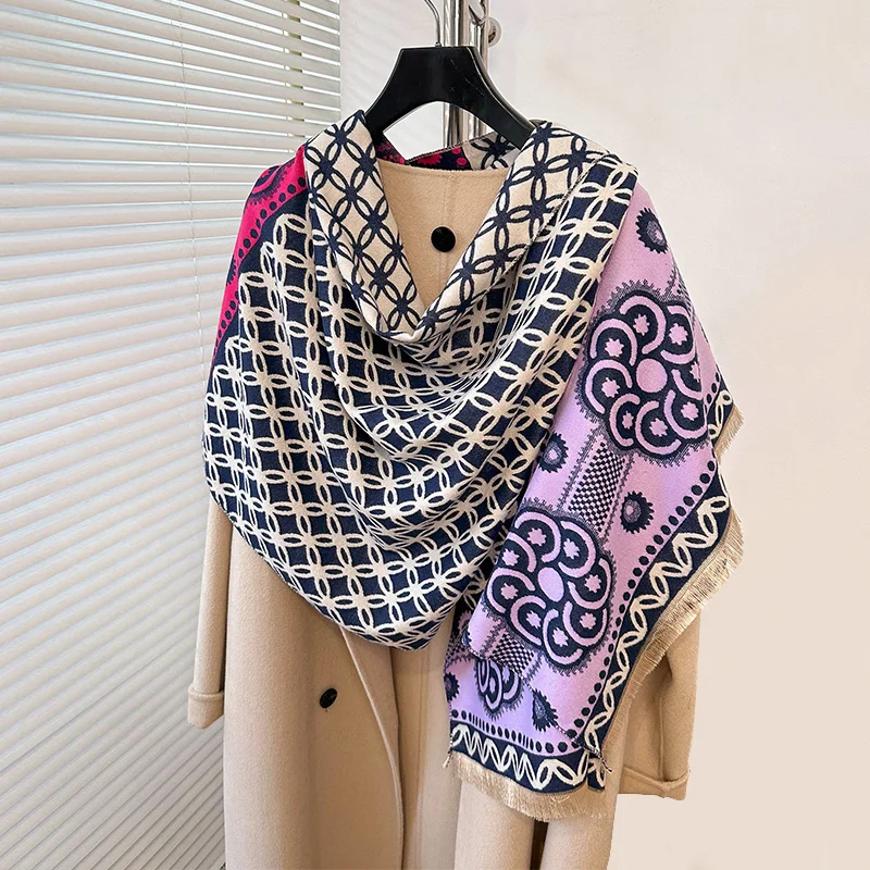 New Elegant Ladies\' Pashmina Jacquard Cashmere Scarf Winter Thick Warmth Two-Sided High Quality Shawl Coldproof Blanket Scarf