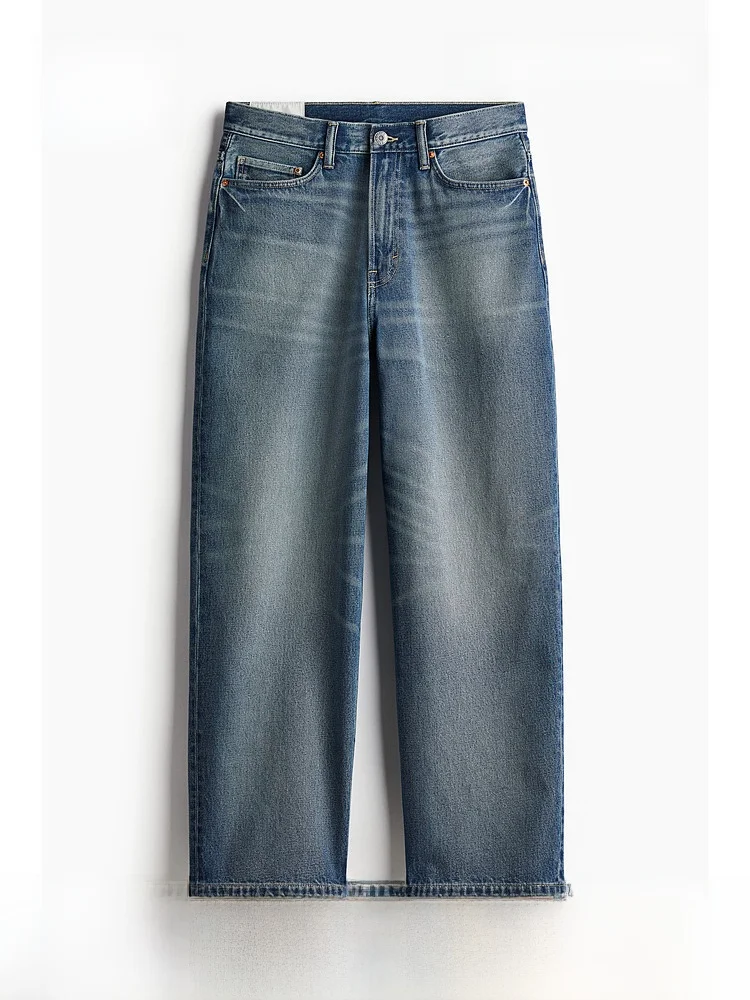 

H&M Men's Cotton Loose Fit Jeans mid Waist Zipper Closure Spring Autumn Loose Flared Pants Youth Fashion Casual Wear