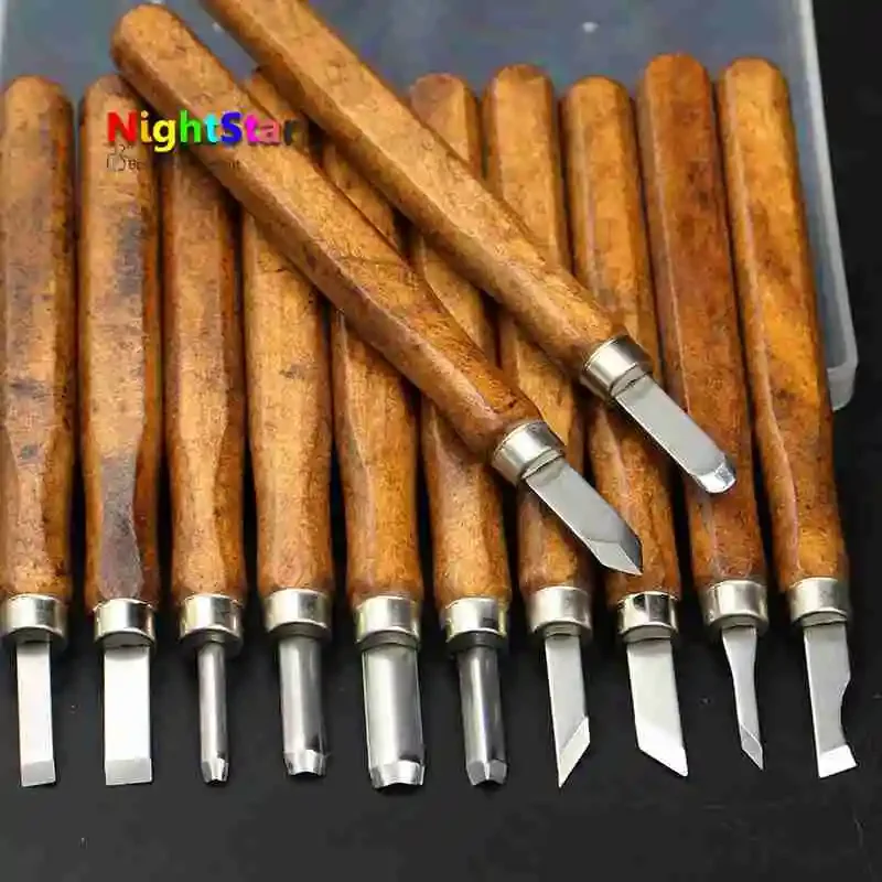 12pcs/Set Wood Carving Chisels Knife For Basic Woodcut Working DIY Tools and Detailed Hand Tools /Imitation mahogany