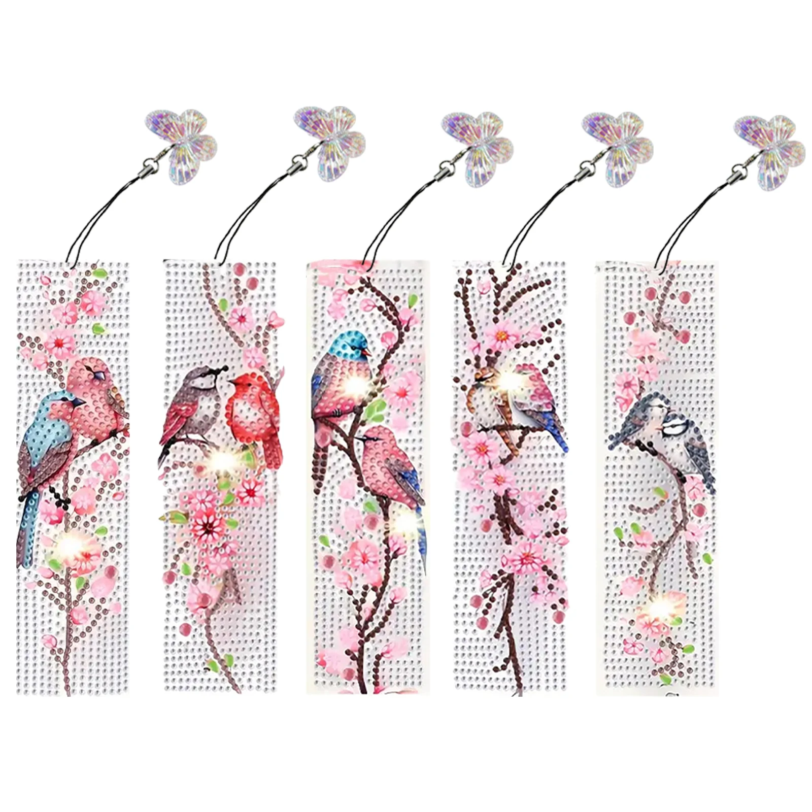 5Pcs Bird Patterns DIY Diamond Bookmark Art Projects Special Shaped Diamond Diamond Painting Bookmark Kits Gift for Book Lovers