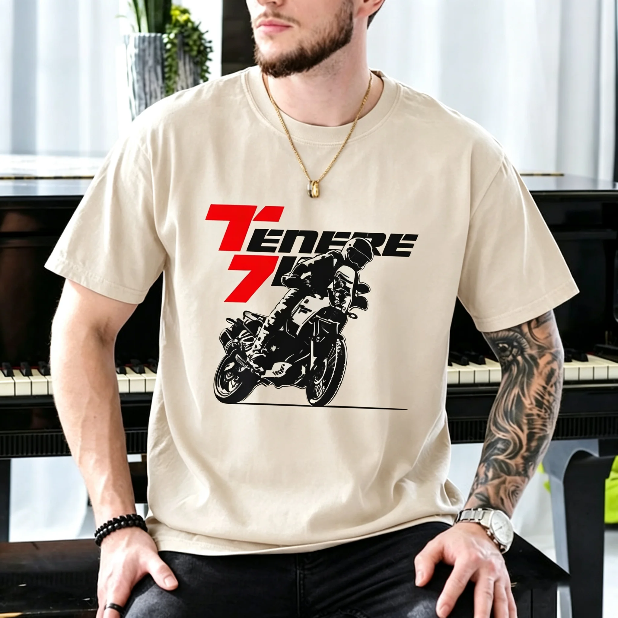 2026 New Parent‑Child Matching Unisex Oversized T‑Shirt Adventure Motorcycle Rider Graphic Front Print Black Streetwear Tops