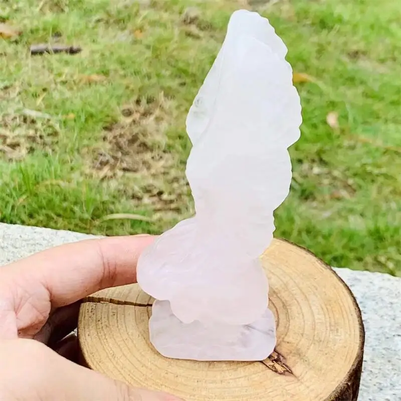12CM Natural Rose Quartz Angel Wing Girl Carving Statue Carved Crafts Polished Healing Figurine Home Ornament Gift 1PCS