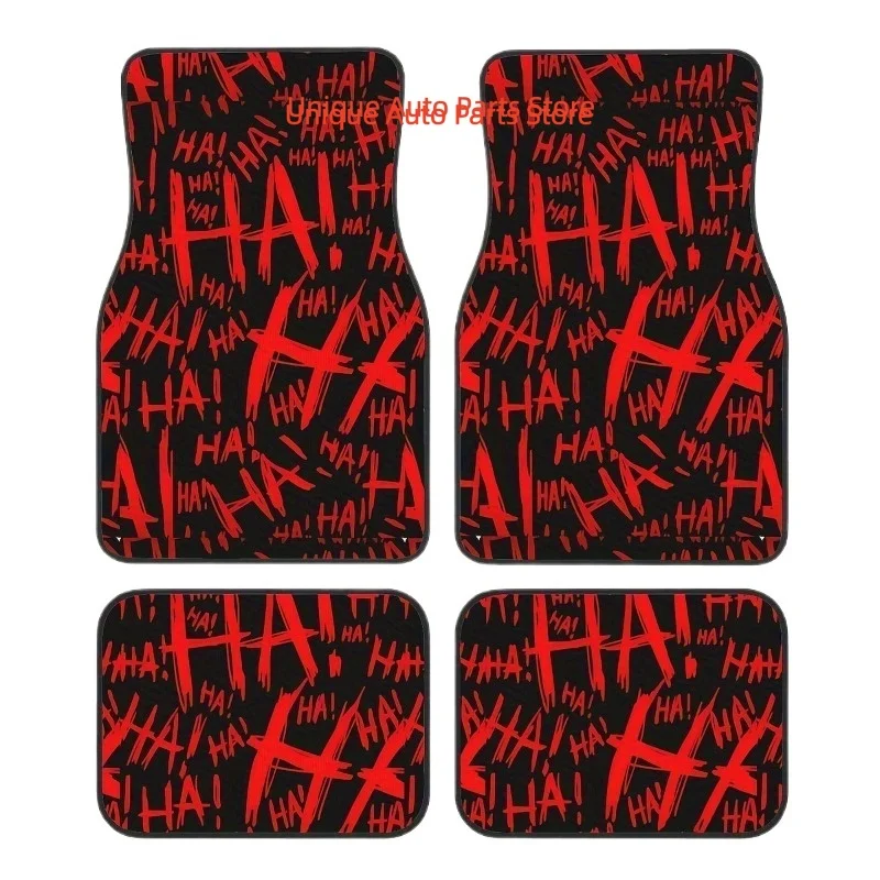 4-Piece Fashion HAhaha Print Car Floor Mats Set, Universal Fit, All-Season, Waterproof, Easy to Clean for interior accessories