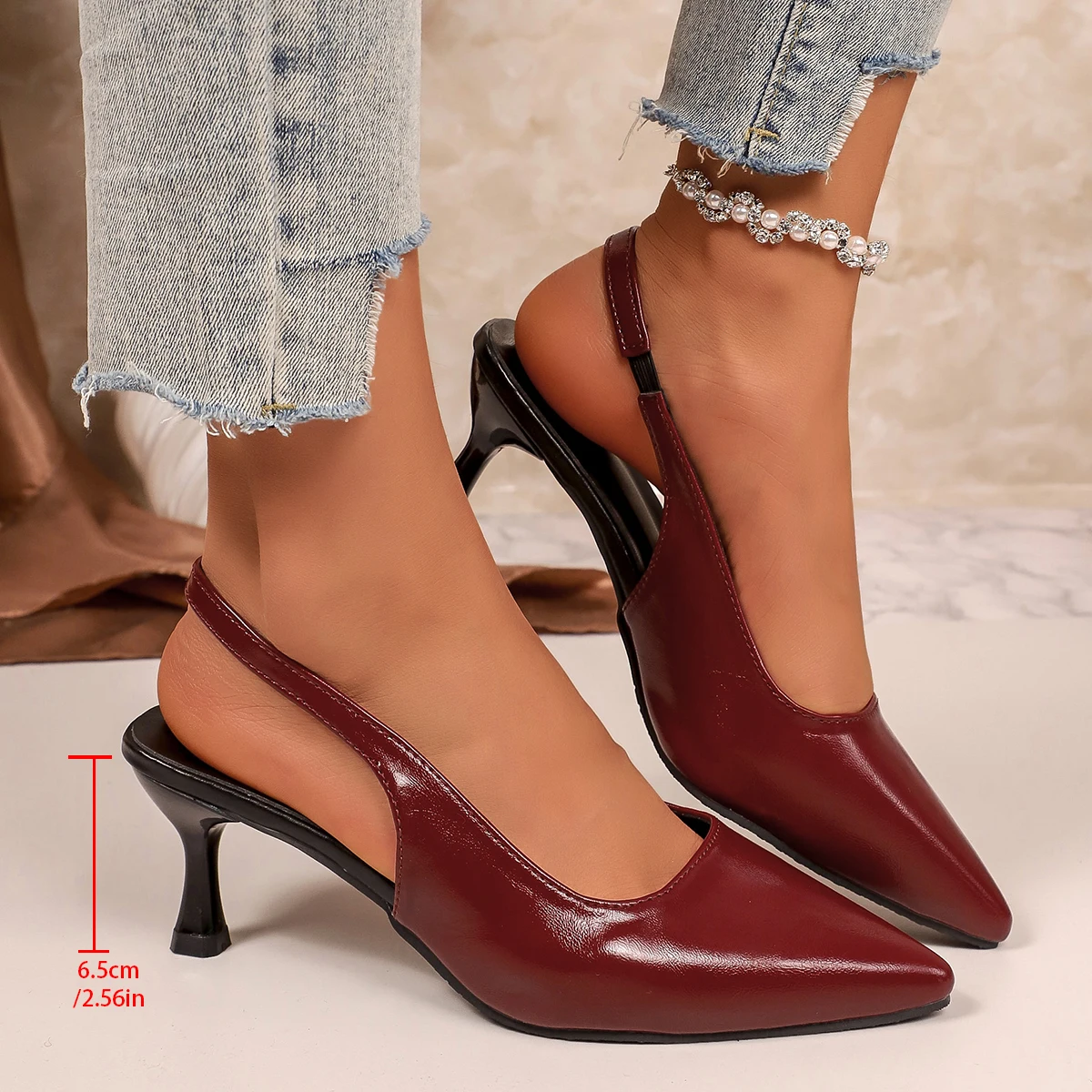 

Shallow Mouth Sexy Sandals Summer Fashion New Breathable Pointed Toe Stiletto Heel PU Comfortable and Elegant Women's Shoes