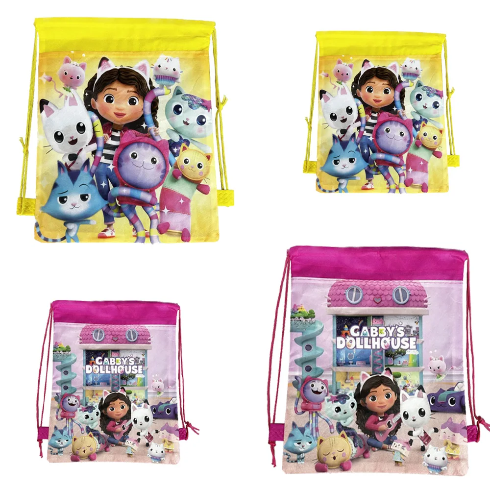 

New Gabby Themed Birthday Party Drawstring Pocket Non Woven Bag Girls Booty Kids Birthday Party Favor Supplies Decoration