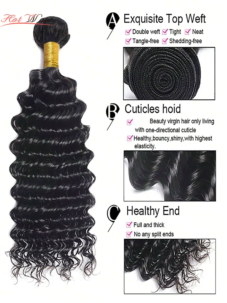 Deep Wave ปิด 16 18 20 เปียกและหยักบราซิล Virgin Human Hair 3 รวมกลุ่มกับ 100% Unprocessed Curly Human Hair