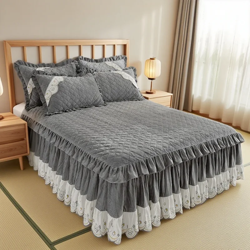 

Velvet Quilted Bed Skirt Extra Large Size No Pillowcase Luxury Thick Short Plush Bed Sheet Soft Warm Bed Sheet
