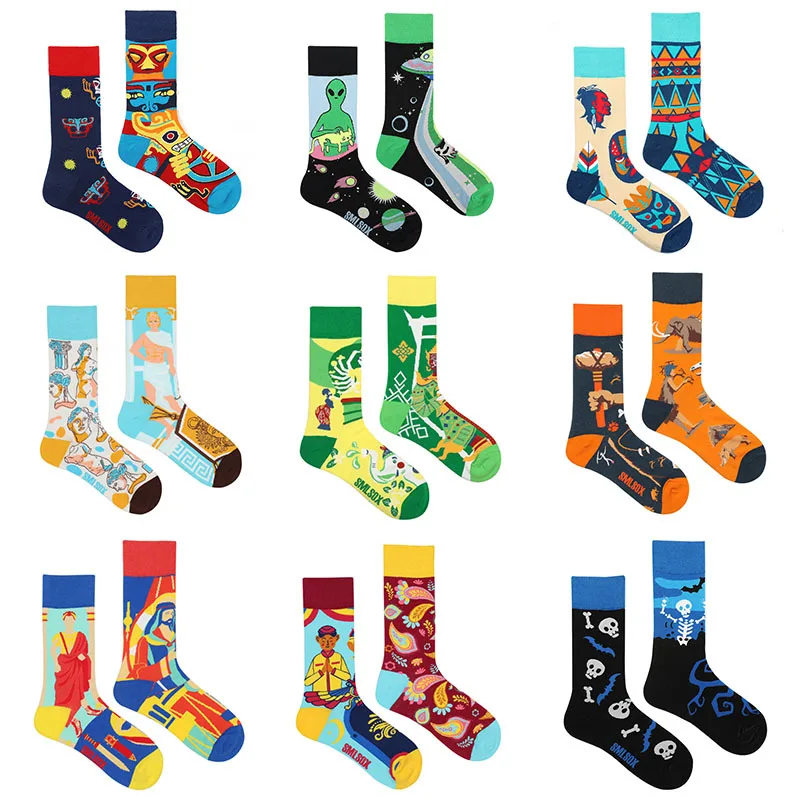 

Original AB Asymmetrical Creative Couple Demon Alien Halloween Colorful Versatile Medium High Socks for Men and Women Gift 1pc