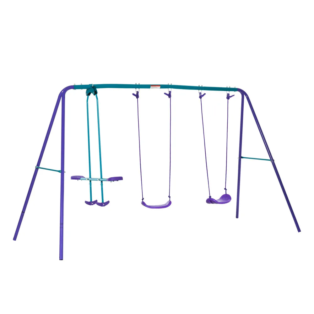 Metal Swing Set with Glider, Two Swing Seats and Adjustable Height, Outdoor Heavy Duty A-Frame Suitable for Playground, Backyard