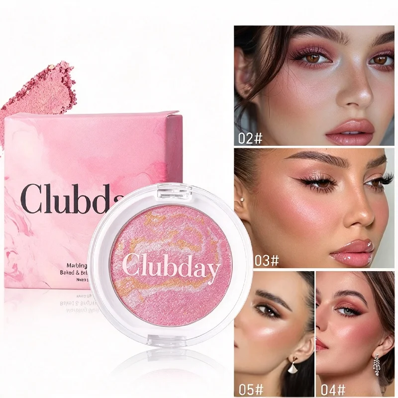Natural Shimmer Nude Pearl Blush Marble Pattern Face Highlighter Contour Makeup Long Lasting Glow Daily for Multiple Skin Tones