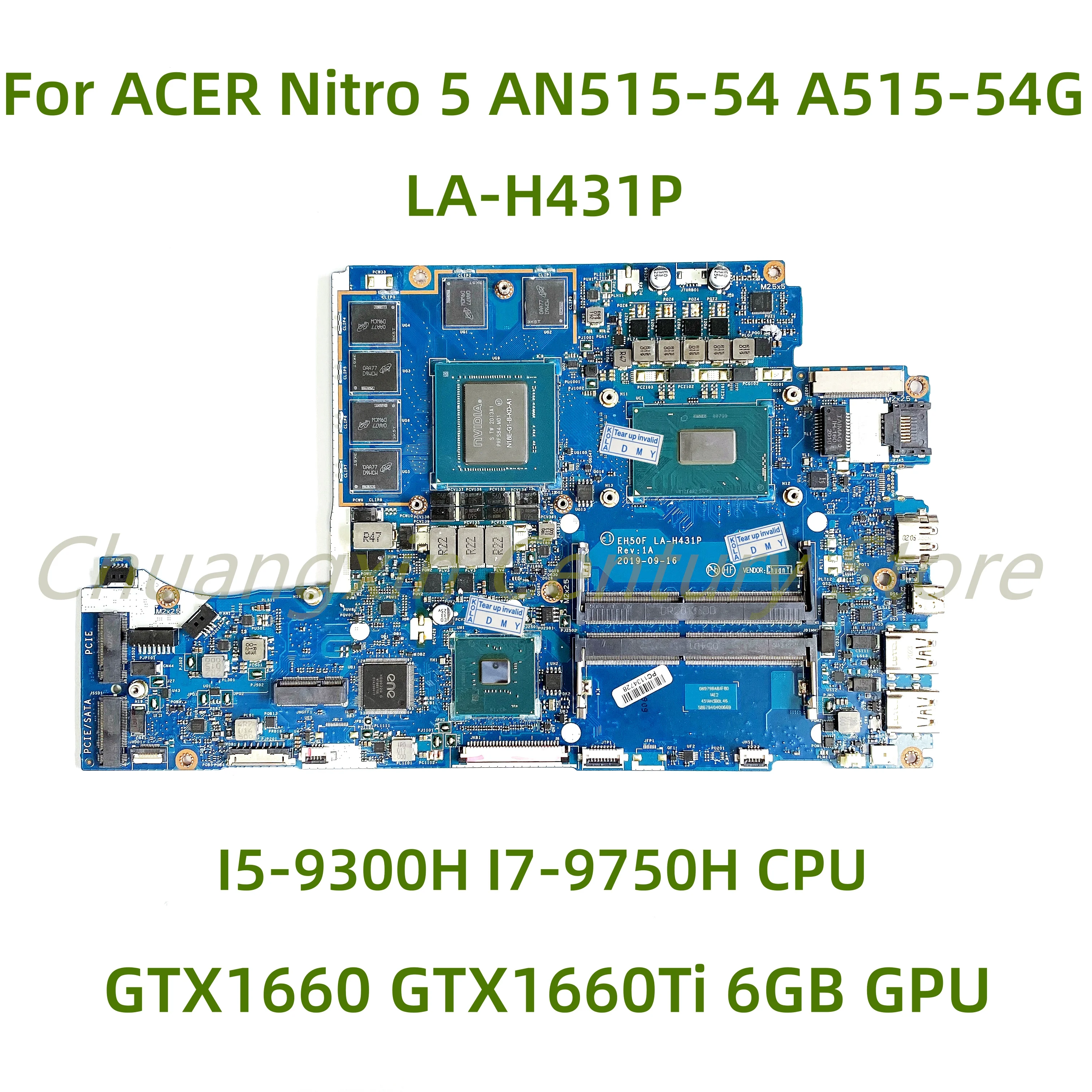 

Suitable for ACER Nitro 5 AN515-54 A515-54G laptop motherboard LA-H431P with I5 I7-9TH GTX1660/Ti RTX2060 6GB 100% Tested