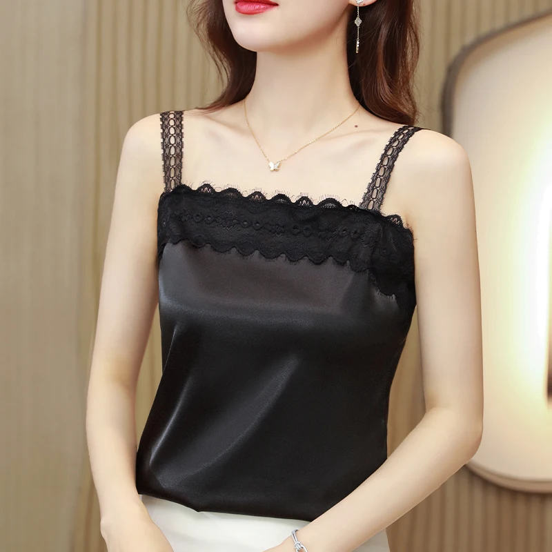 

Silk Blouse Women Elegant Tank Top Vintage Womens Tops and Blouses Fashion Female Clothing Lace Sexy Corset Top Shirts for Women