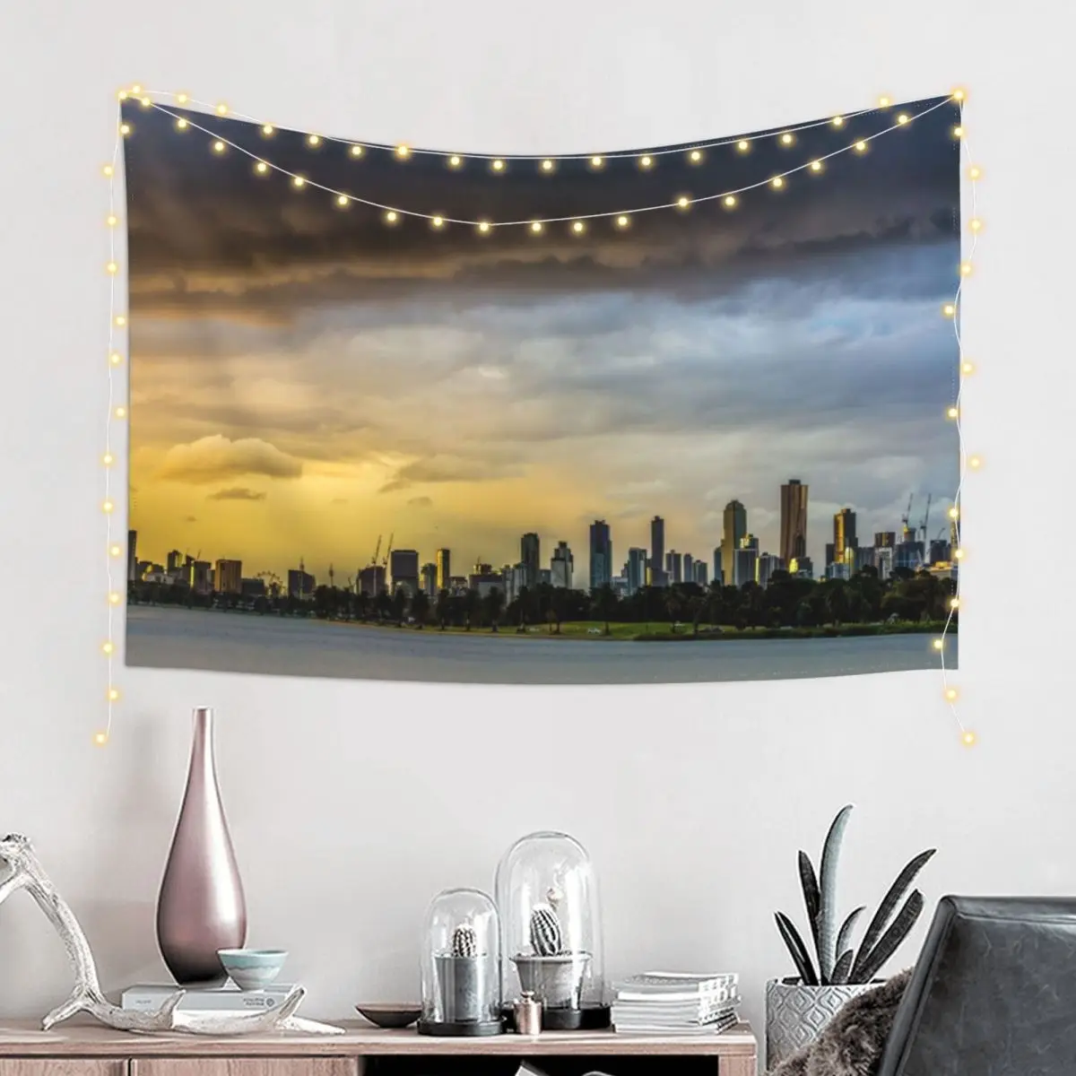 Альберт Парк Озеро и Мельбурн Панорамный гобелен Симпатичные вещи для комнаты Скандинавский домашний декор Украшение комнаты Гобелен в корейском стиле