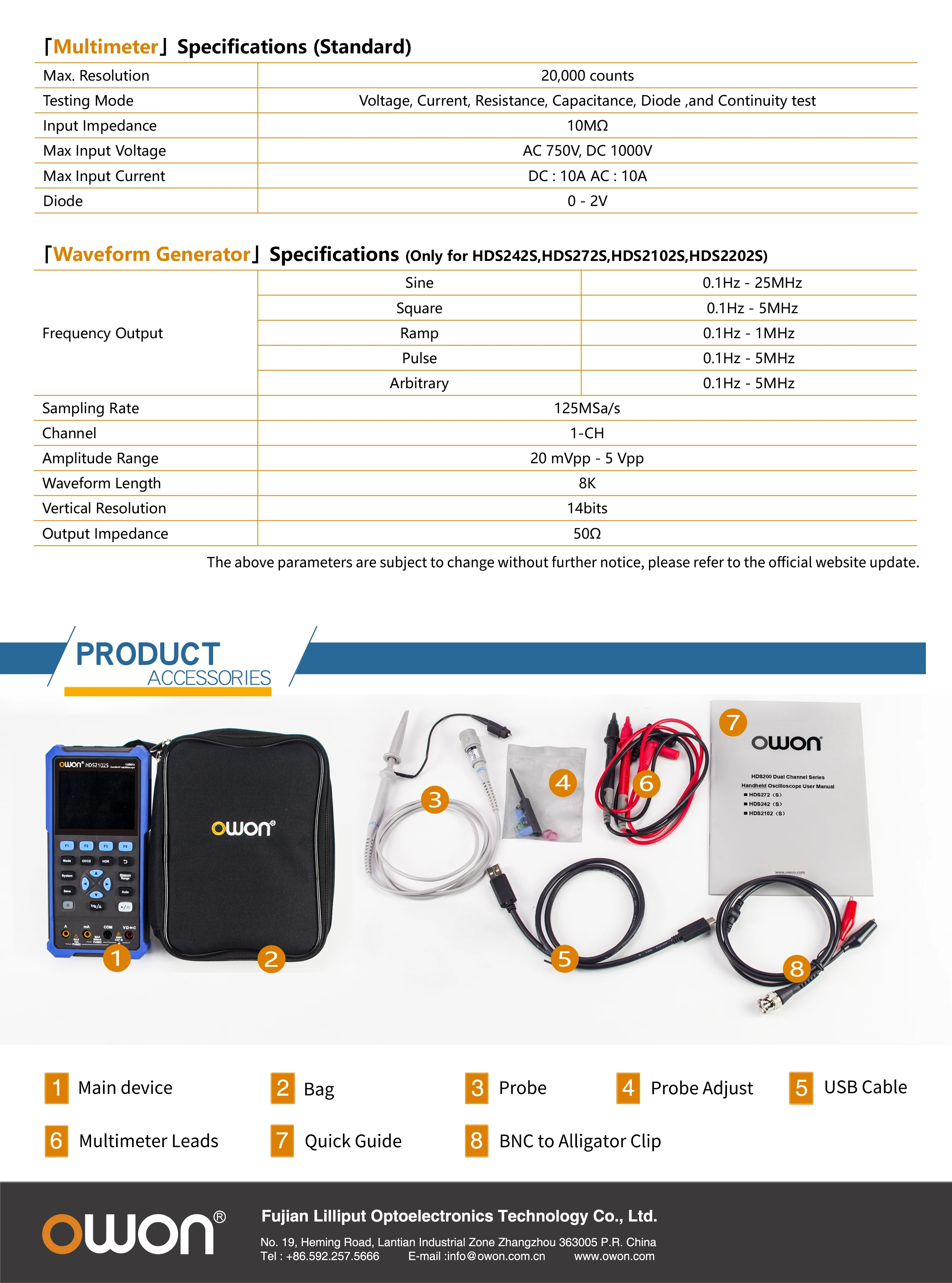 OWON HDS2202S HDS200 Serie Handheld Digital Oszilloskop 200 MHz 1GS/s 3 In 1 2 Kanäle Osciloscopio Multimeter + 1CH Generator – Detail 9