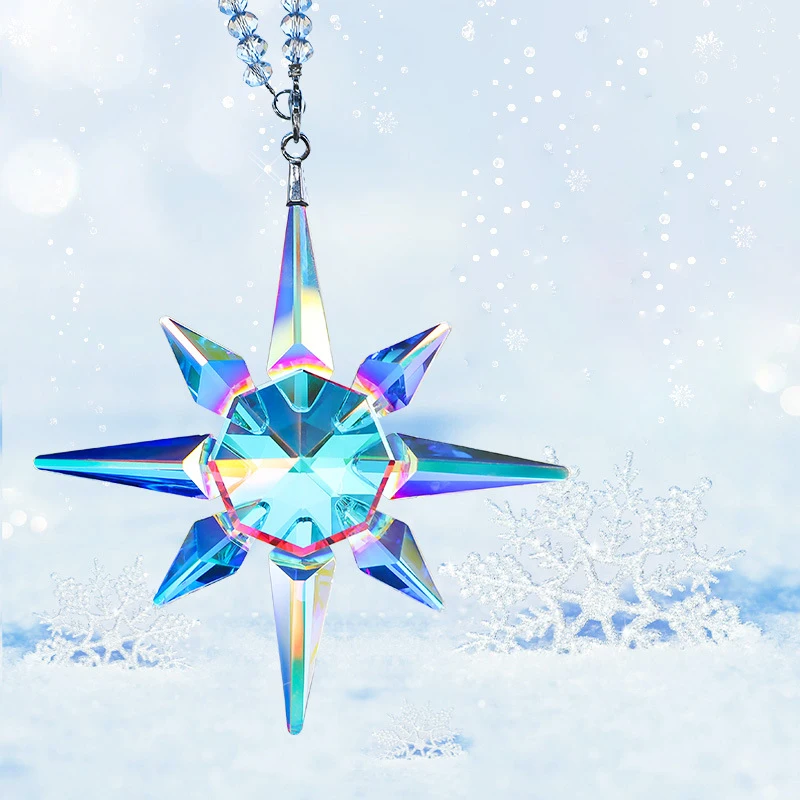 Crystal Snowflake Pendant Car Hanging Ornament Car Suncatcher Rainbow Maker Snowflake Glass Hanging Trim Christmas Decor