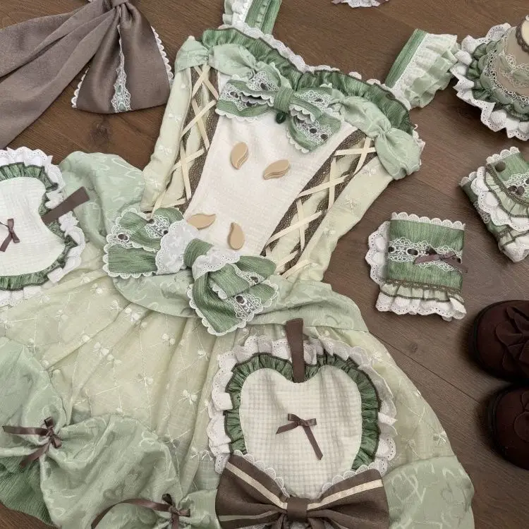 SOIOMES Manzana Verde Dulce Lolita Mariposa JSK Lindo Perro Adelgazante Vestido Corto De Hada De Brotes De Flor