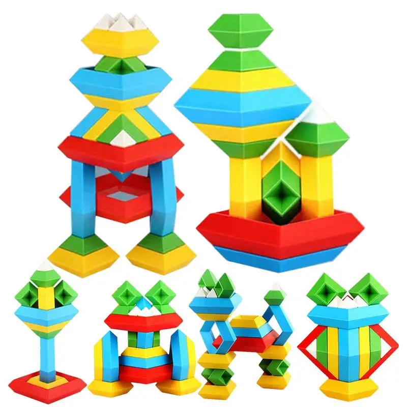 Kleurrijke Piramide Stapelen Speelgoed Bouwsteen Speelgoed Set Geometrische Nestpuzzel Bouwstenen Educatief Speelgoed Voor De Kleuterschool