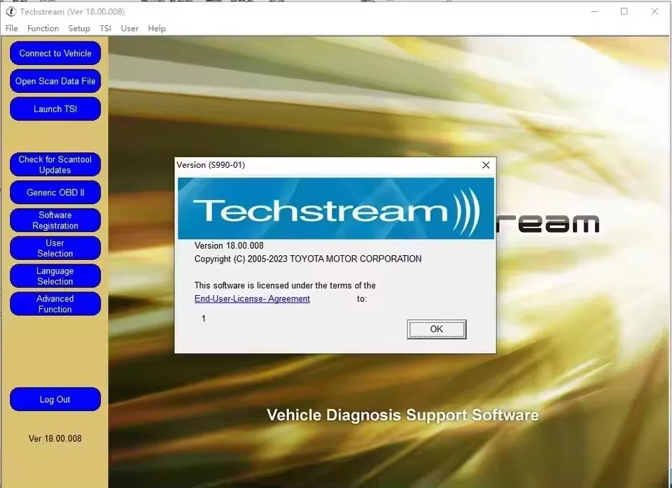 Techstream 18.00.008 versão mais recente para software TOYOTA TIS Link funciona com MINIVCI MINI VCI