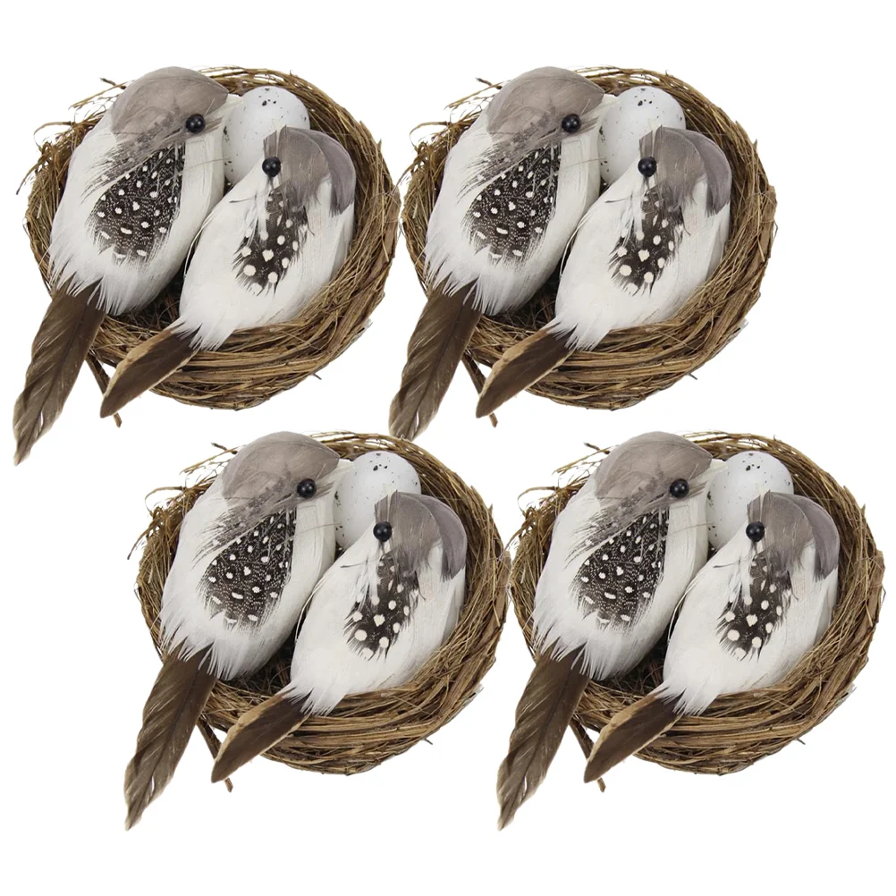 

4 Sets Mini Simulated Bird's Nest Egg Spring Decor Hay Foam Eggs Ornaments Birds Adornment