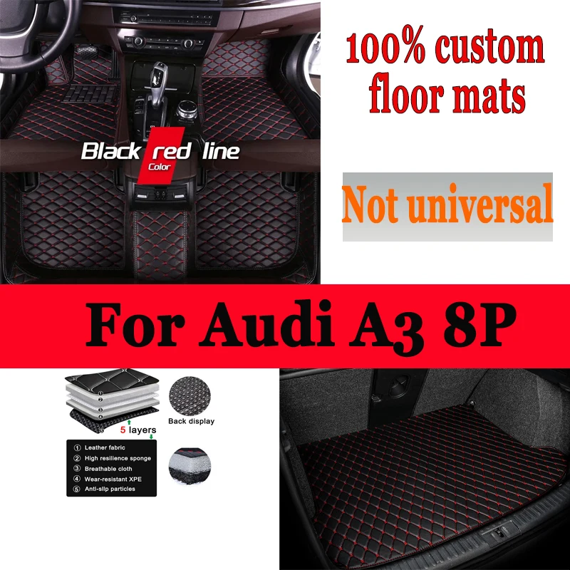 

Car Floor Mat For Audi A3 8P 2004~2010 Interior Accessories 100% Fit Leather Carpets Rugs Foot Pads