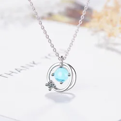 S925 Sterling Silver Women's Moonstone Unicorn Pendant Necklace (40cm + 3.5cm) Luxury Jewelry