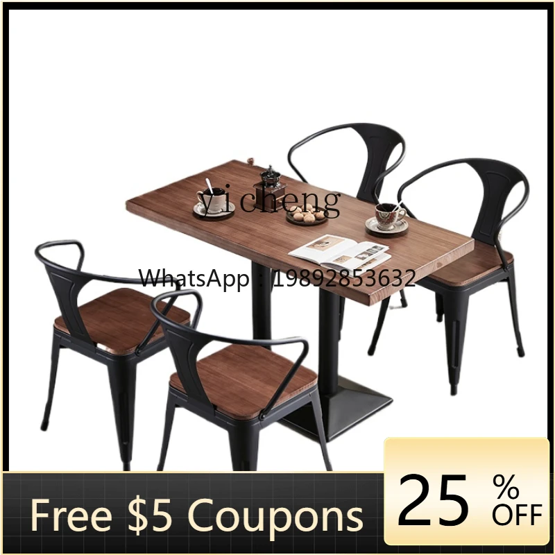

ZZ ZKIndustrial Style Wrought Iron Solid Wood Dining Tables and Chairs Set Restaurant Milk Tea Table Coffee Shop Small Square Ta