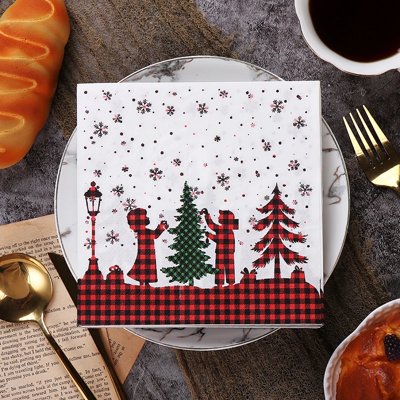 10/20pcs/Pac 33*33cm 2Ply Colourful Christmas Tree Printed Tissue Paper Christmas Party Birthday Party Table Decoration Paper