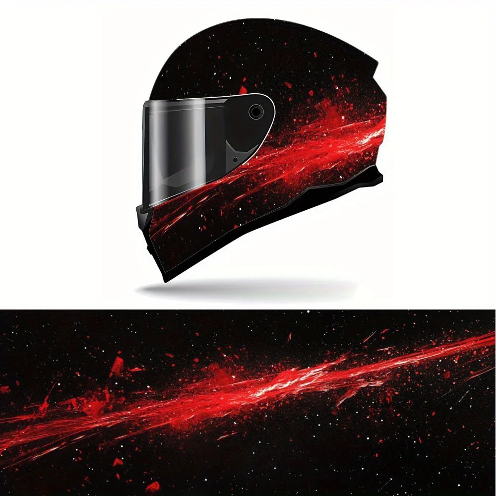 Crimson Energy Currents, Wavy Cosmic Glow，Helmet Vinyl Wrap, Waterproof Removable Decals for Motorcycle Bike Helmets, Anti-Scrat
