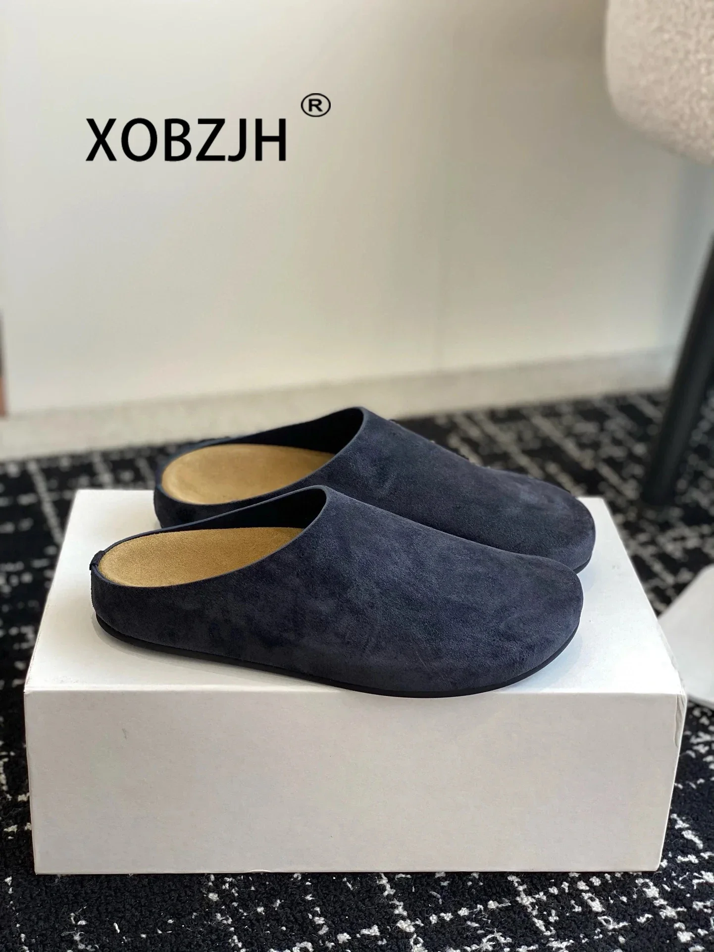 

Flat Slippers High Quality 2024 New Women KidSuede Mules Shoes Round Toe Casual ComfortSlides Woman Thick Sole Slippers Woman