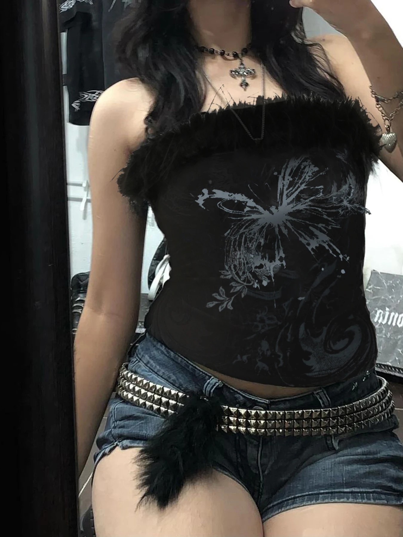 AltGoth Y2k E-girl Gothic Vest Women Vintage Streetwear Harajuku Emo Alt Butterfly Printed Crop Tank Tops Hotsweet Rave Outfits