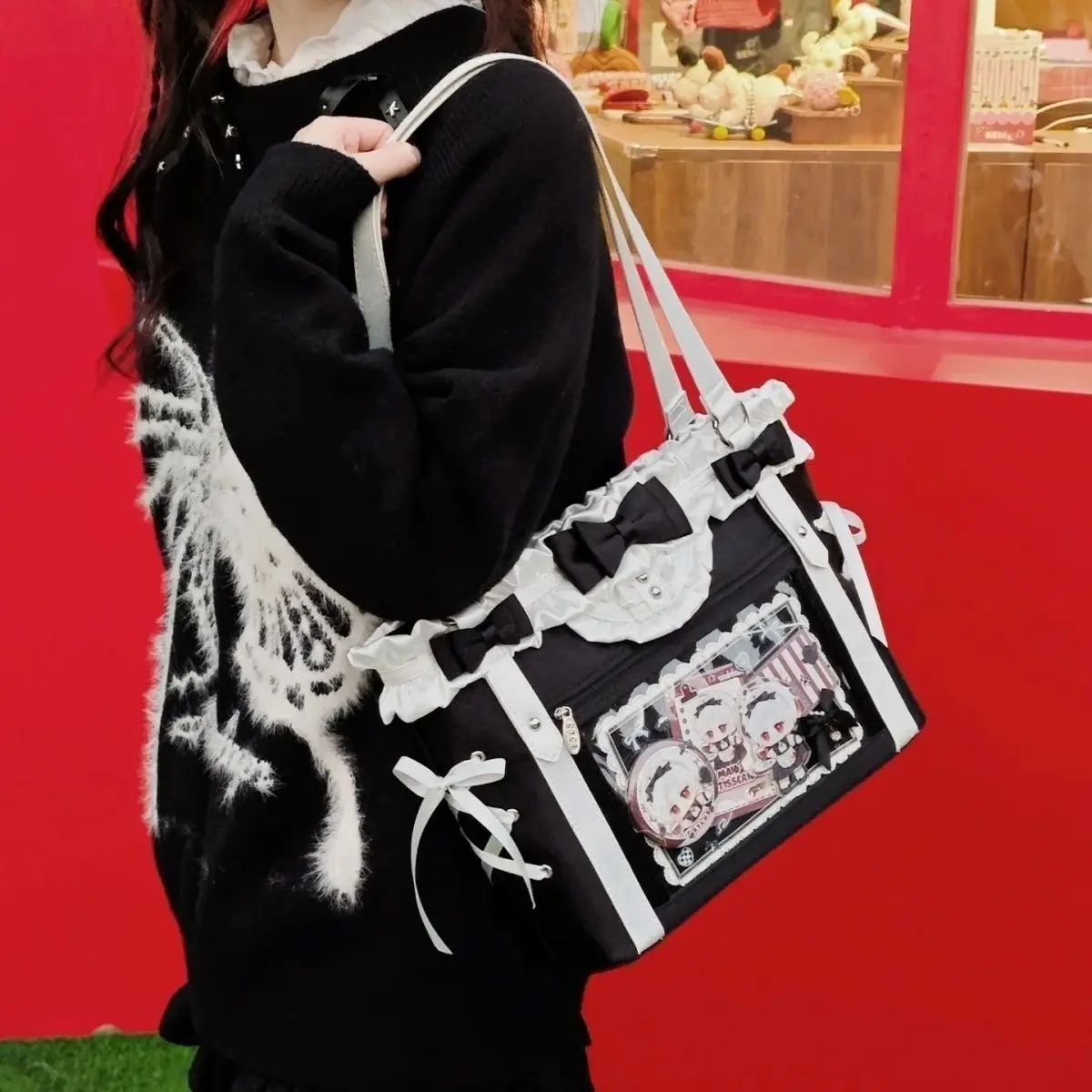 

JIAERDI милая сумка-тоут с бантом и лентой, женская сумка-тоут в стиле аниме «Лолита», большая вместительная сумка Ita, женские элегантные повседневные сумки на плечо, новинка 2023 г.