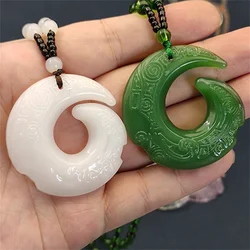 Charm Green Jade Chinese Hand-Carved Dragon Jade Pendant Vintage Amulet Necklace for Women Man's Trendy Jewelry Lucky Gifts