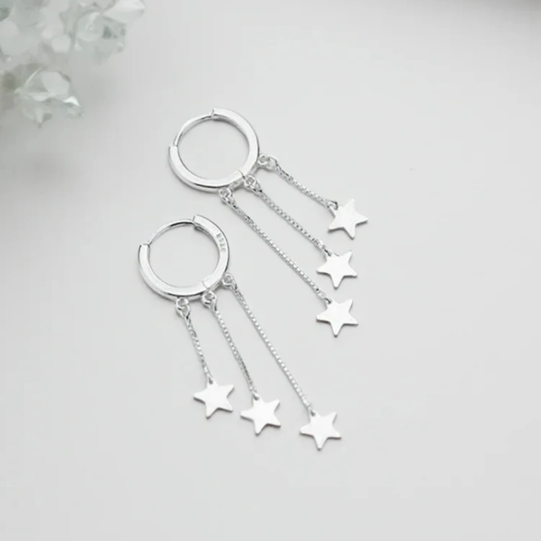 

VOQ New Fashion Star Tassel Small Hoop Earring Ladies Femininity 14K Gold Pendant Earrings Jewelry