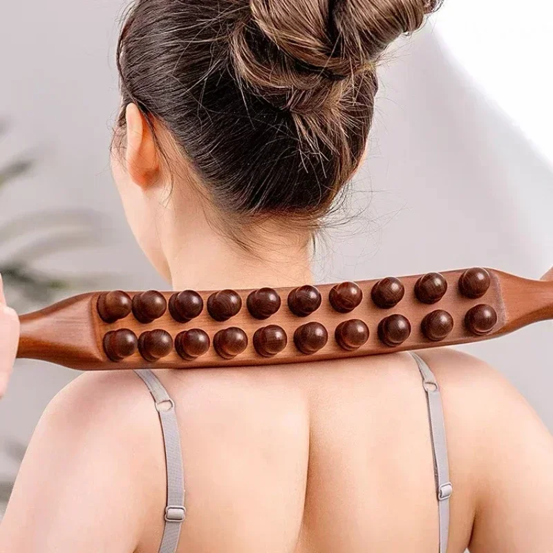 

8/20 Beads Gua Sha Massage Stick Carbonized Wood Back Scrapping Meridian Therapy Wand Muscle Relaxing Body Massager Guasha