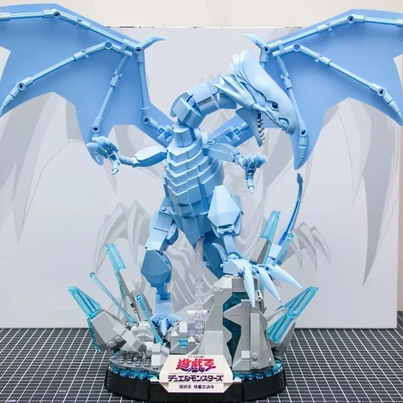 Yu-Gi-Oh Building Blocks Blue-Eyes White Dragon Anime Peripheral Model Desktop Ornaments Splicing Trendy Toys Collection Gift