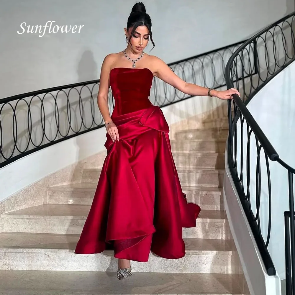 

Sunflower Customized Long Evening Dress فساتين السهرة Elegant Velour Strapless Bow Satin A-Line Formal Party Gowns