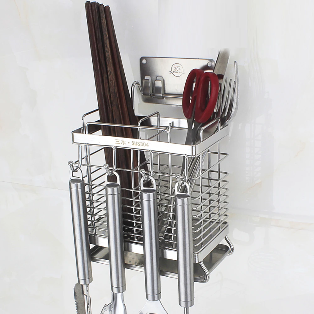 304 stainless steel chopsticks tube kitchen household drain cage wall hanging suction cup storage rack