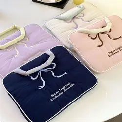 11/13 Inch Bow Large Capacity Fluffy Laptop Storage Bag for Notebook Nylon Ins Handbag Fashion Portable Sweet Women Cosmetic Bag