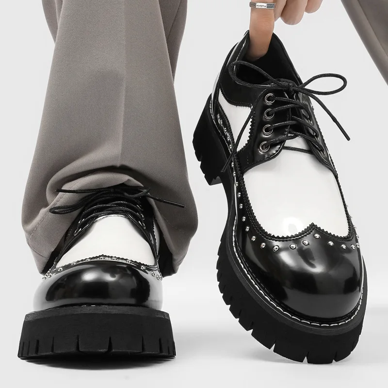 

men's fashion hip hop rock platform shoes lace-up original leather derby shoe cool designer sneakers trendy breathable footwear