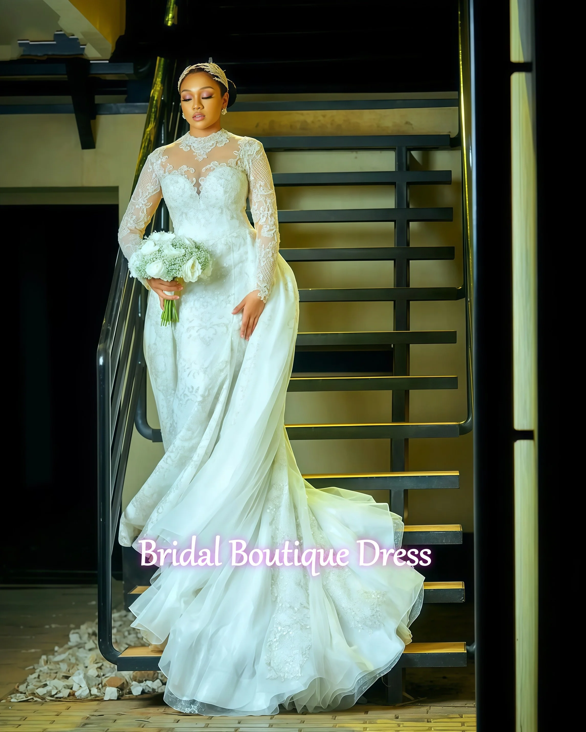 Angepasst Exquisite Abnehmbare Afrikanische Brautkleider Meerjungfrau Mit Langen Ärmeln Spitze Perlen Aso Ebi Brautkleider Vestido De Novia