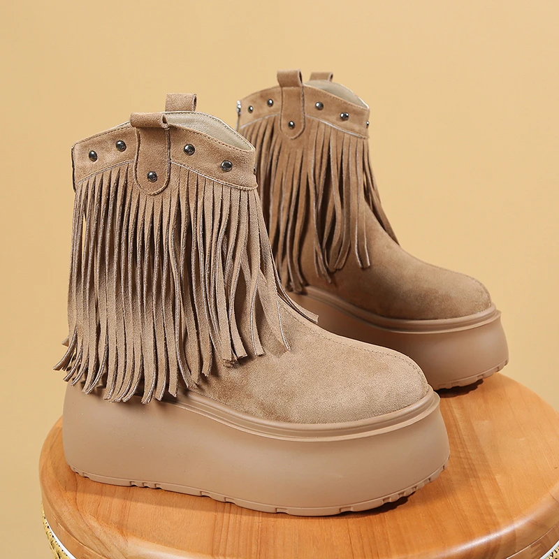 

New Tassel Boots, Short Leg Women's Boots, Pointed Roman Rough High-heeled Women's Boots, Plus Size 42