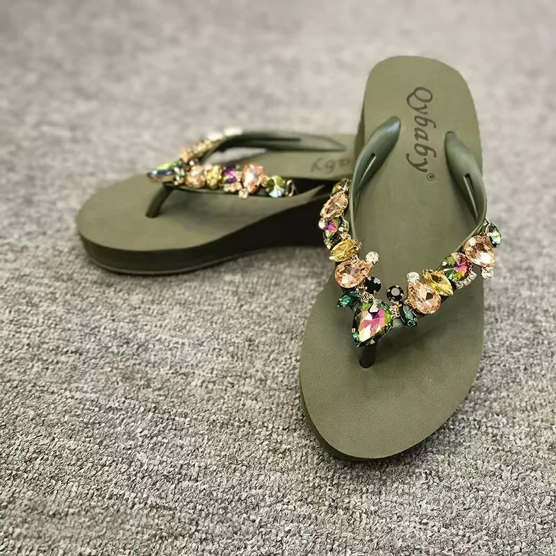 Fashion Women Summer sexy Slippers Rhinestones Decoration Sandals Outside Non-Slip Slides Flip Flop Casual Indoor Shoes Female