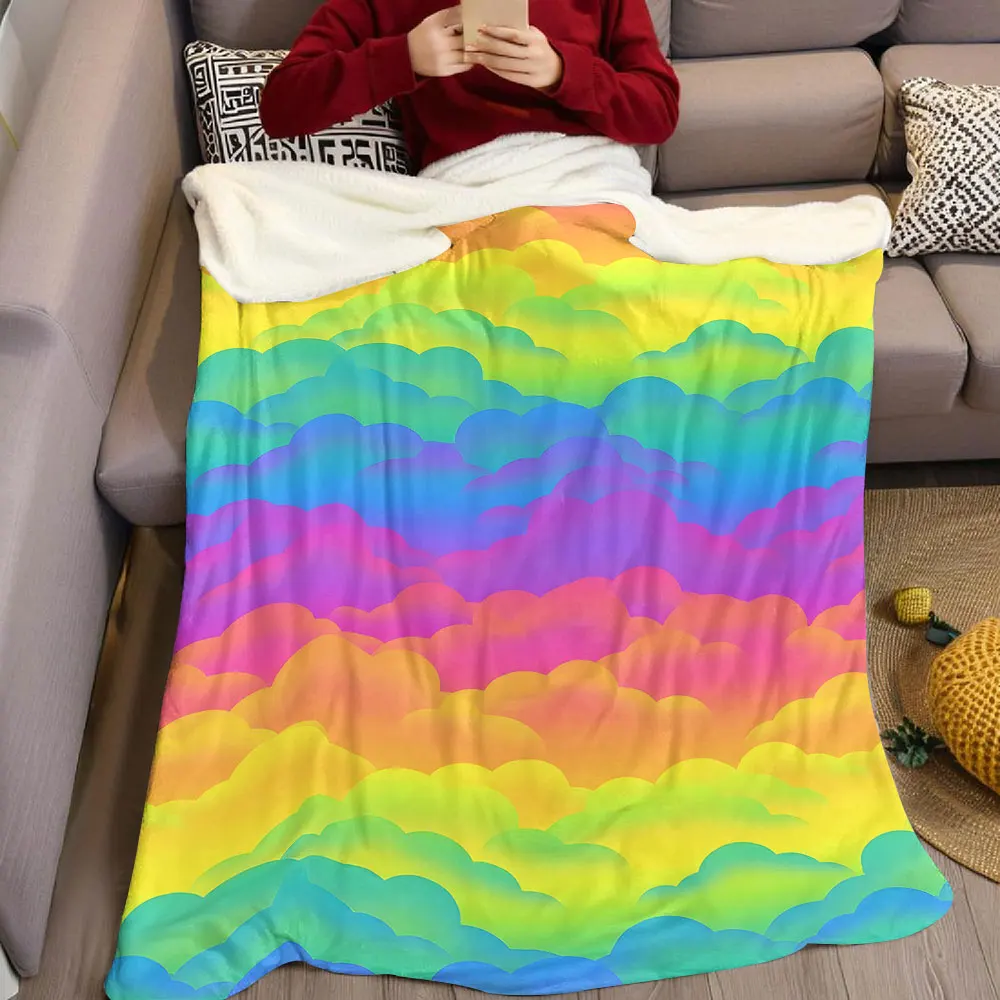 Rainbow Cloud Flannel Blanket Warm Soft Halloween Christmas Decorative Couch Warm Cozy All-Season Gift