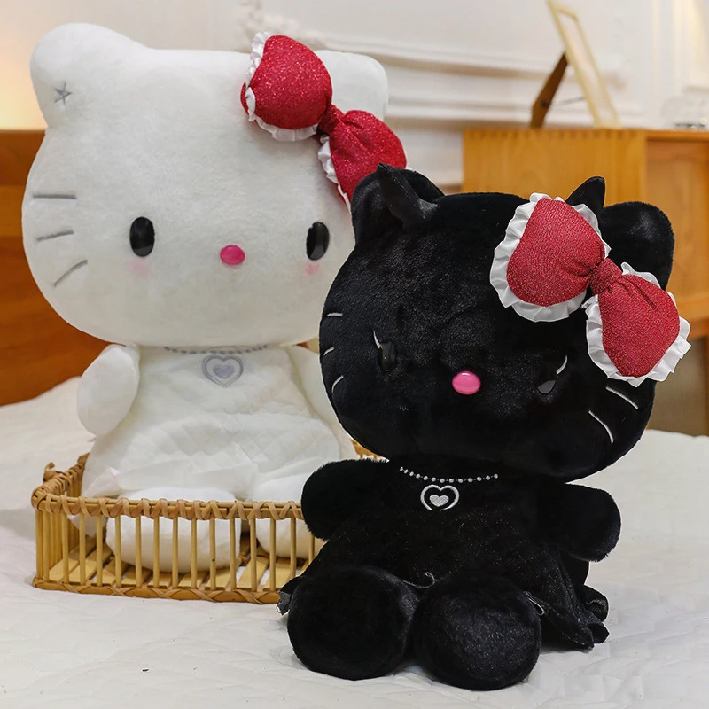 귀여운 산리오 헬로키티 봉제 인형 천사 악마 커플 선물 어린이 생일 휴일 봉제 베개 거실 장식
