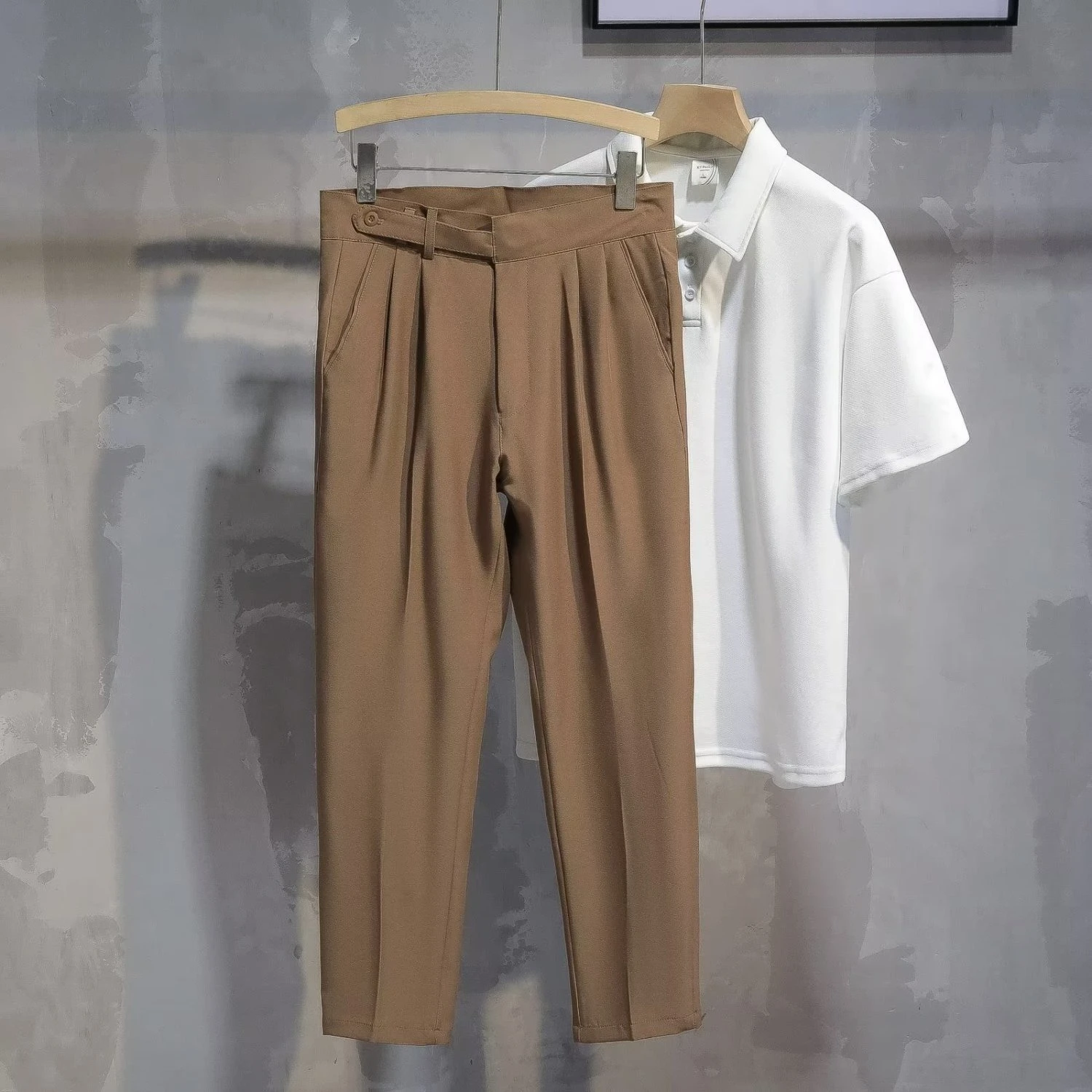 

Office Suit Trousers for Men Work Slacks Fabric Fashion Dress Korean Style Clothes Designer Cheap Formal Elegant Man Suits Pants