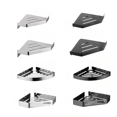 Trípode perforado de acero inoxidable para baño, cocina, estante de almacenamiento para esquina, decoración del hogar, champú, ducha, producto, 1 ud.